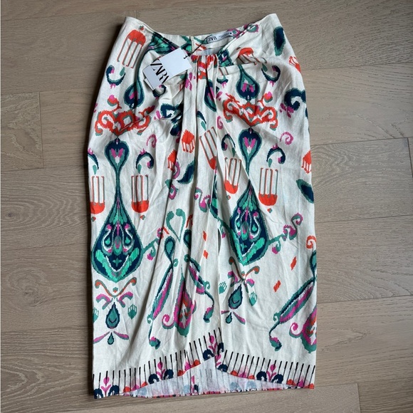 Zara Linen Blend Knotted Pareo Skirt - Picture 2 of 6